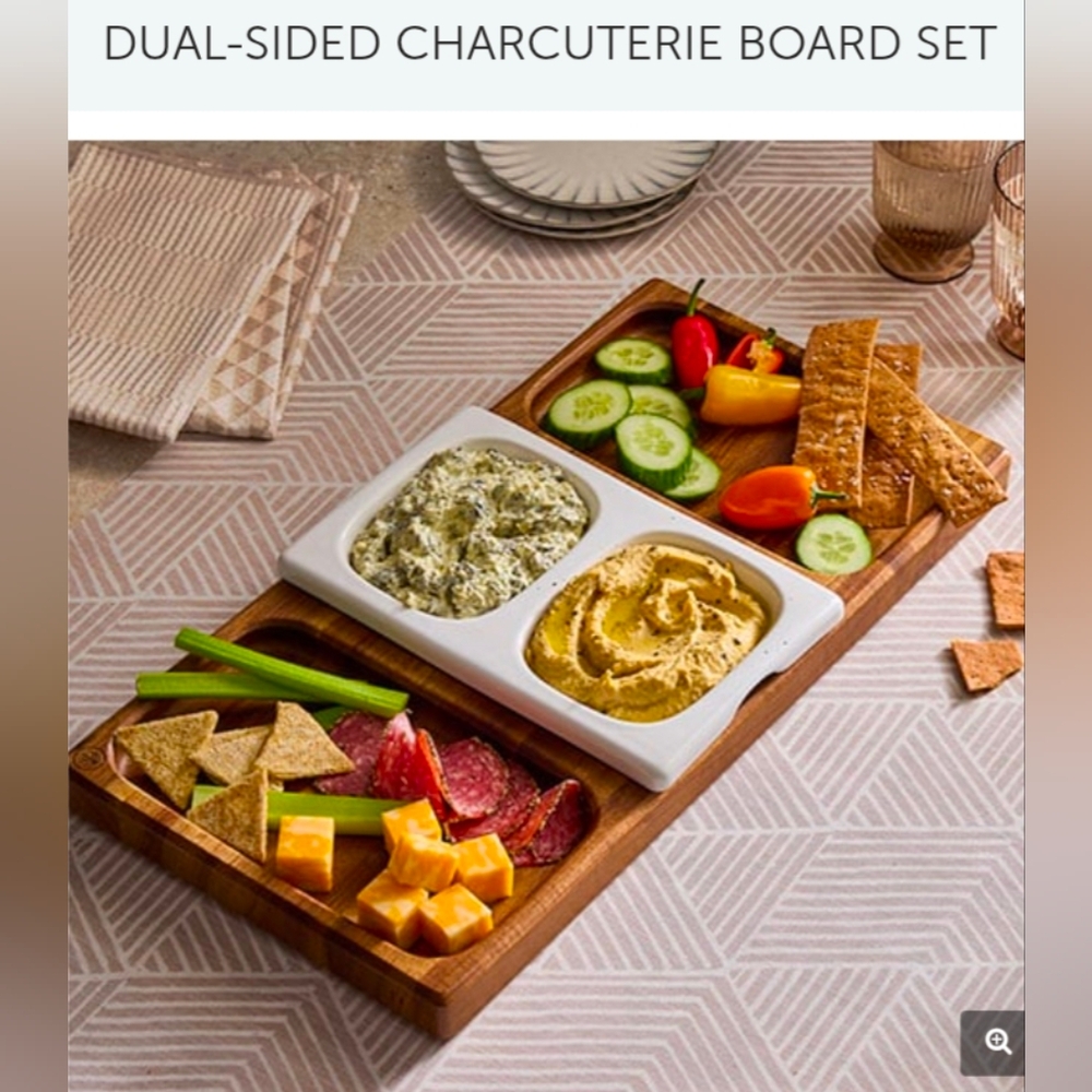 Pampered Chef Dual-Sided Wooden Charcuterie Board And Utensils Set